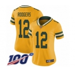 Women's Green Bay Packers #12 Aaron Rodgers Limited Gold Rush Vapor Untouchable 100th Season Football Jersey