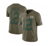 Women's Green Bay Packers #12 Aaron Rodgers Limited Olive 2017 Salute to Service Football Jersey