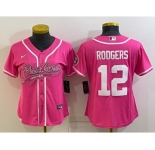 Women's Green Bay Packers #12 Aaron Rodgers Pink With Patch Cool Base Stitched Baseball Jersey