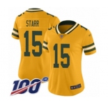 Women's Green Bay Packers #15 Bart Starr Limited Gold Inverted Legend 100th Season Football Jersey