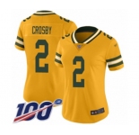 Women's Green Bay Packers #2 Mason Crosby Limited Gold Inverted Legend 100th Season Football Jersey