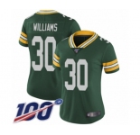 Women's Green Bay Packers #30 Jamaal Williams Green Team Color Vapor Untouchable Limited Player 100th Season Football Jersey