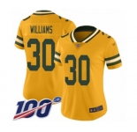 Women's Green Bay Packers #30 Jamaal Williams Limited Gold Inverted Legend 100th Season Football Jersey