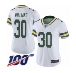 Women's Green Bay Packers #30 Jamaal Williams White Vapor Untouchable Limited Player 100th Season Football Jersey
