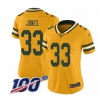 Women's Green Bay Packers #33 Aaron Jones Limited Gold Inverted Legend 100th Season Football Jersey