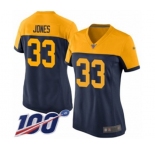 Women's Green Bay Packers #33 Aaron Jones Limited Navy Blue Alternate 100th Season Football Jersey