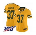 Women's Green Bay Packers #37 Josh Jackson Limited Gold Inverted Legend 100th Season Football Jersey