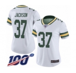 Women's Green Bay Packers #37 Josh Jackson White Vapor Untouchable Limited Player 100th Season Football Jersey