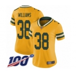 Women's Green Bay Packers #38 Tramon Williams Limited Gold Rush Vapor Untouchable 100th Season Football Jersey