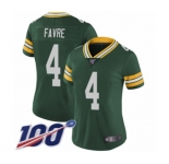 Women's Green Bay Packers #4 Brett Favre Green Team Color Vapor Untouchable Limited Player 100th Season Football Jersey