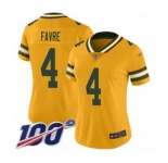 Women's Green Bay Packers #4 Brett Favre Limited Gold Inverted Legend 100th Season Football Jersey