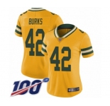Women's Green Bay Packers #42 Oren Burks Limited Gold Rush Vapor Untouchable 100th Season Football Jersey