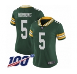 Women's Green Bay Packers #5 Paul Hornung Green Team Color Vapor Untouchable Limited Player 100th Season Football Jersey