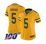 Women's Green Bay Packers #5 Paul Hornung Limited Gold Inverted Legend 100th Season Football Jersey