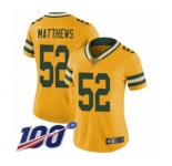 Women's Green Bay Packers #52 Clay Matthews Limited Gold Rush Vapor Untouchable 100th Season Football Jersey
