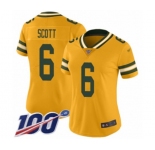 Women's Green Bay Packers #6 JK Scott Limited Gold Inverted Legend 100th Season Football Jersey