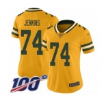 Women's Green Bay Packers #74 Elgton Jenkins Limited Gold Inverted Legend 100th Season Football Jersey