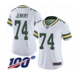 Women's Green Bay Packers #74 Elgton Jenkins White Vapor Untouchable Limited Player 100th Season Football Jersey