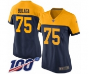 Women's Green Bay Packers #75 Bryan Bulaga Limited Navy Blue Alternate 100th Season Football Jersey