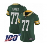 Women's Green Bay Packers #77 Billy Turner Green Team Color Vapor Untouchable Limited Player 100th Season Football Jersey