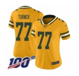 Women's Green Bay Packers #77 Billy Turner Limited Gold Inverted Legend 100th Season Football Jersey