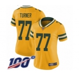 Women's Green Bay Packers #77 Billy Turner Limited Gold Rush Vapor Untouchable 100th Season Football Jersey