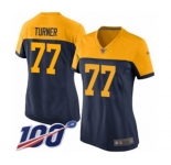 Women's Green Bay Packers #77 Billy Turner Limited Navy Blue Alternate 100th Season Football Jersey