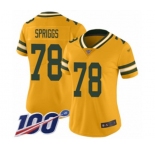 Women's Green Bay Packers #78 Jason Spriggs Limited Gold Inverted Legend 100th Season Football Jersey
