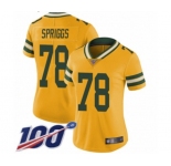 Women's Green Bay Packers #78 Jason Spriggs Limited Gold Rush Vapor Untouchable 100th Season Football Jersey