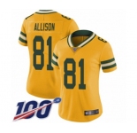 Women's Green Bay Packers #81 Geronimo Allison Limited Gold Rush Vapor Untouchable 100th Season Football Jersey