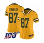 Women's Green Bay Packers #87 Jace Sternberger Limited Gold Inverted Legend 100th Season Football Jersey