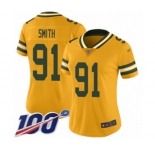 Women's Green Bay Packers #91 Preston Smith Limited Gold Inverted Legend 100th Season Football Jersey