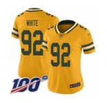 Women's Green Bay Packers #92 Reggie White Limited Gold Inverted Legend 100th Season Football Jersey