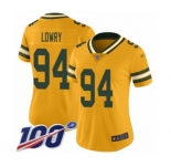 Women's Green Bay Packers #94 Dean Lowry Limited Gold Inverted Legend 100th Season Football Jersey
