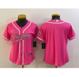 Women's Green Bay Packers Blank Pink With Patch Cool Base Stitched Baseball Jersey