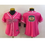 Women's Green Bay Packers Pink Team Big Logo With Patch Cool Base Stitched Baseball Jersey