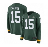 Women's Nike Green Bay Packers #15 Bart Starr Limited Green Therma Long Sleeve NFL Jersey