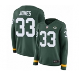 Women's Nike Green Bay Packers #33 Aaron Jones Limited Green Therma Long Sleeve NFL Jersey