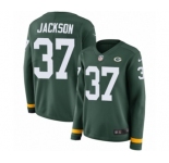 Women's Nike Green Bay Packers #37 Josh Jackson Limited Green Therma Long Sleeve NFL Jersey
