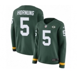 Women's Nike Green Bay Packers #5 Paul Hornung Limited Green Therma Long Sleeve NFL Jersey