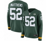 Women's Nike Green Bay Packers #52 Clay Matthews Limited Green Therma Long Sleeve NFL Jersey