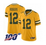 Youth Green Bay Packers #12 Aaron Rodgers Limited Gold Inverted Legend 100th Season Football Jersey