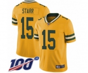 Youth Green Bay Packers #15 Bart Starr Limited Gold Rush Vapor Untouchable 100th Season Football Jersey