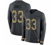 Youth Nike Green Bay Packers #33 Aaron Jones Limited Black Salute to Service Therma Long Sleeve NFL Jersey