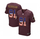 Men's Washington Redskins #91 Ryan Kerrigan Elite Burgundy Red Alternate USA Flag Fashion Football Jersey