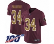 Men's Washington Redskins #34 Wendell Smallwood Burgundy Red Gold Number Alternate 80TH Anniversary Vapor Untouchable Limited Player 100th Season Football