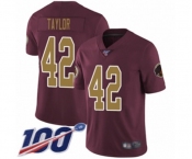Men's Washington Redskins #42 Charley Taylor Burgundy Red Gold Number Alternate 80TH Anniversary Vapor Untouchable Limited Player 100th Season Football Jer
