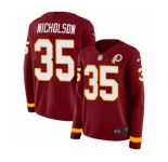 Women's Nike Washington Redskins #35 Montae Nicholson Limited Burgundy Therma Long Sleeve NFL Jersey