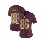 Women's Nike Washington Redskins #86 Jordan Reed Vapor Untouchable Limited Burgundy Red Gold Number Alternate 80TH Anniversary NFL Jersey