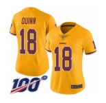 Women's Washington Redskins #18 Trey Quinn Limited Gold Rush Vapor Untouchable 100th Season Football Jersey